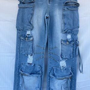 Distressed Light Blue Wide Leg Jeans